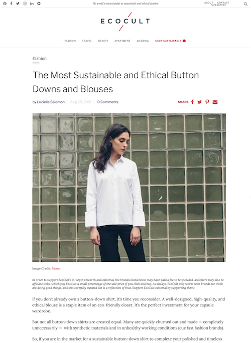 GRAMMAR in EcoCult - "The Most Sustainable and Ethical Button Downs and Blouses" - August 23, 2021