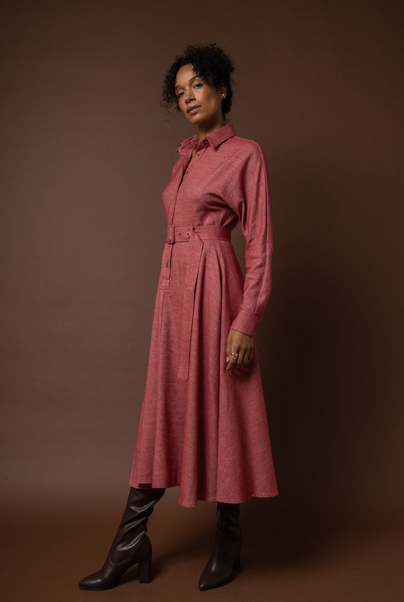 The Flannel Feminine Dress in Oxblood