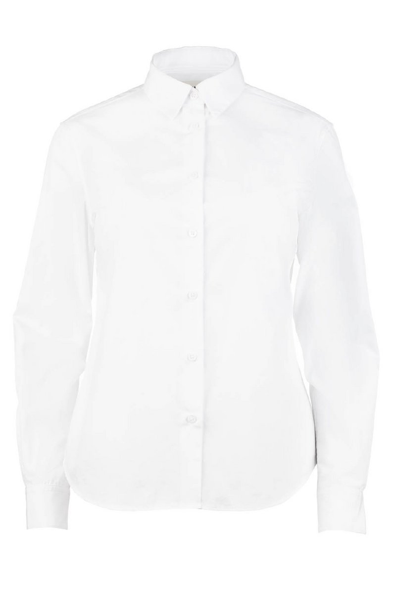 The signature details of the white work shirt are the mitered corners on the cuffs and collar.